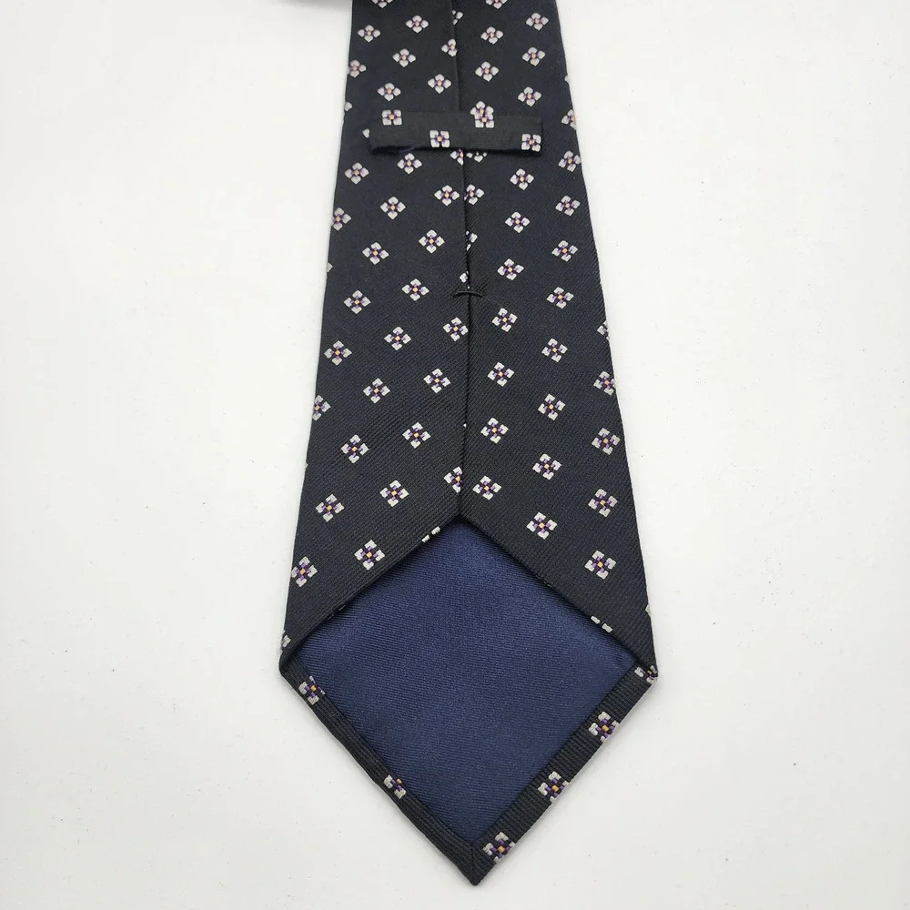Polo Ralph Lauren Black Purple Geometric Floral Silk Necktie Handmade Italy